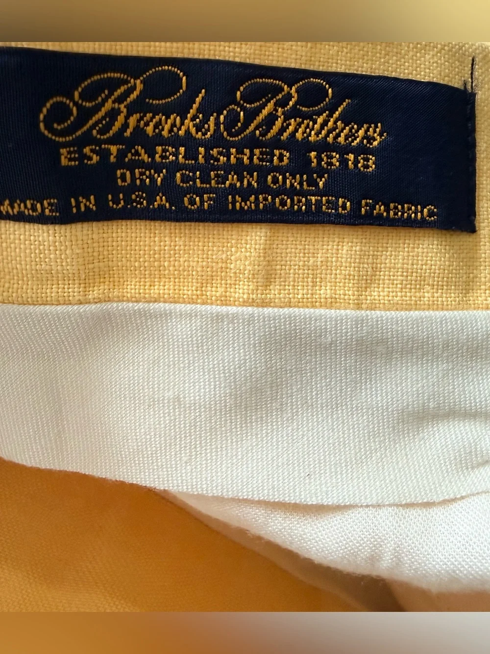 Vintage Brooks Brothers Yellow Linen Trousers Size 42